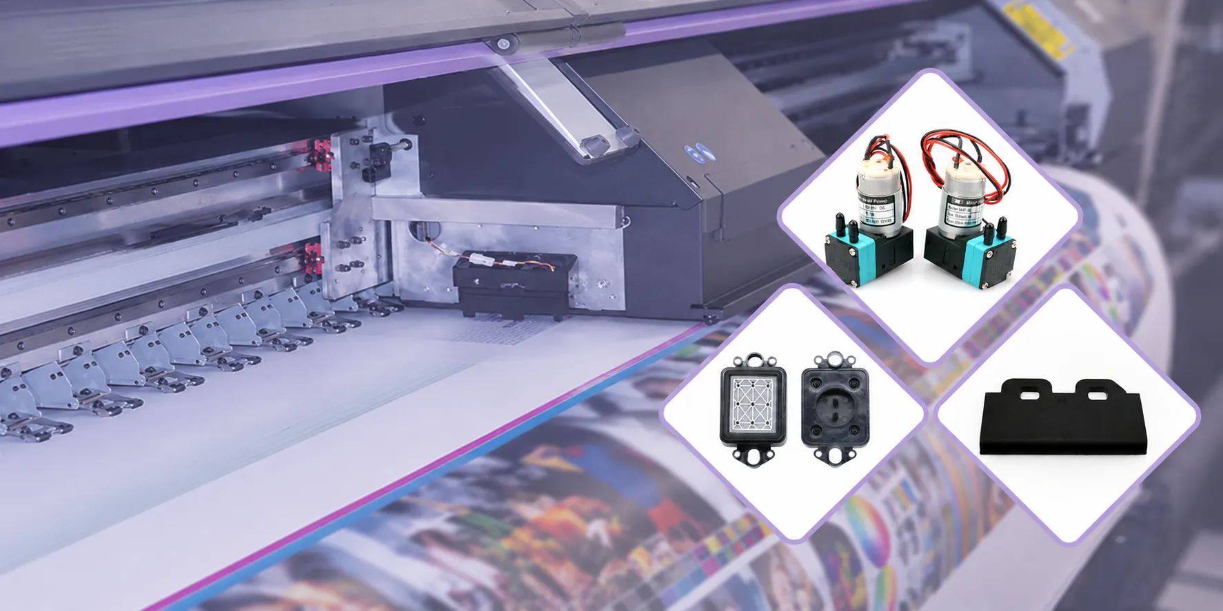 Maintenance station parts for signage printers — capping, wiper, ink pump