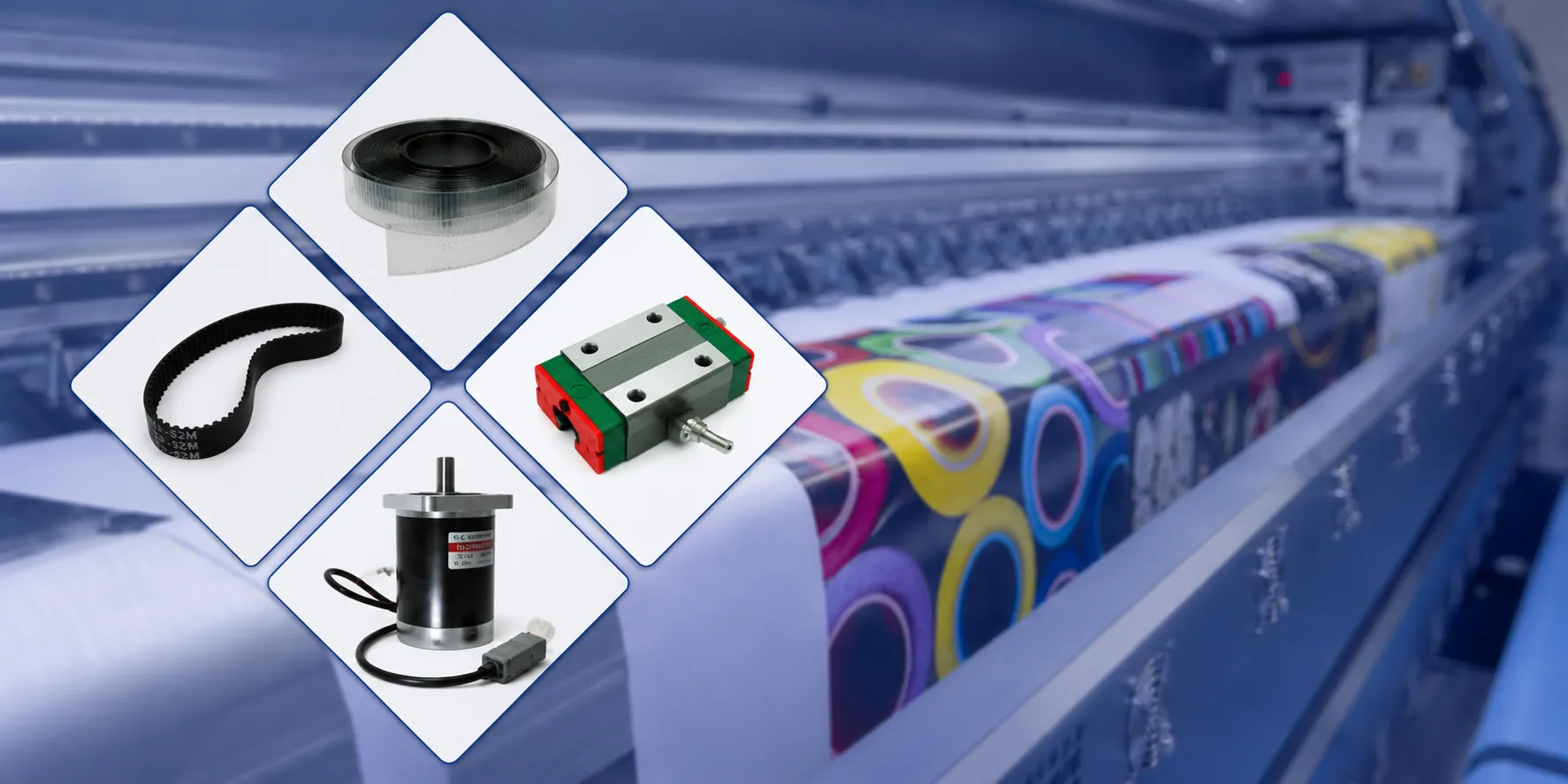 Motion system components for signage printers — encoder strips, belts, motors