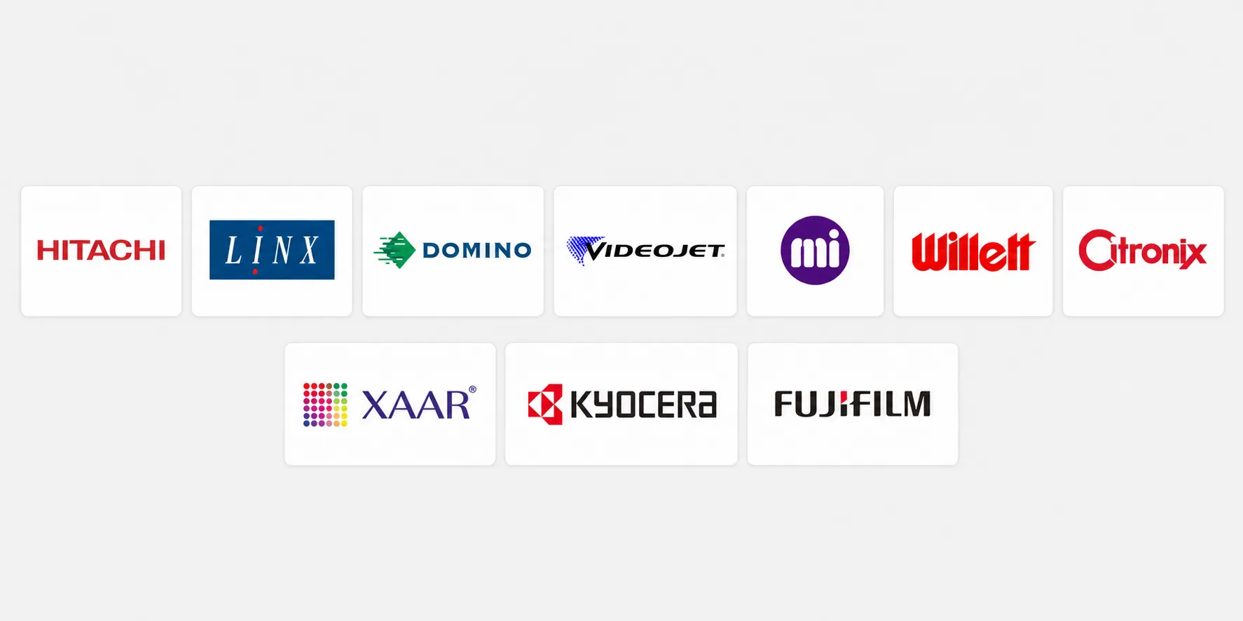 Industrial inkjet brands Domino Linx Kyocera Fujifilm Xaar logo wall